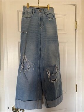 BDG women’s skater baggy Light Blue Wide-Leg Distressed Jeans